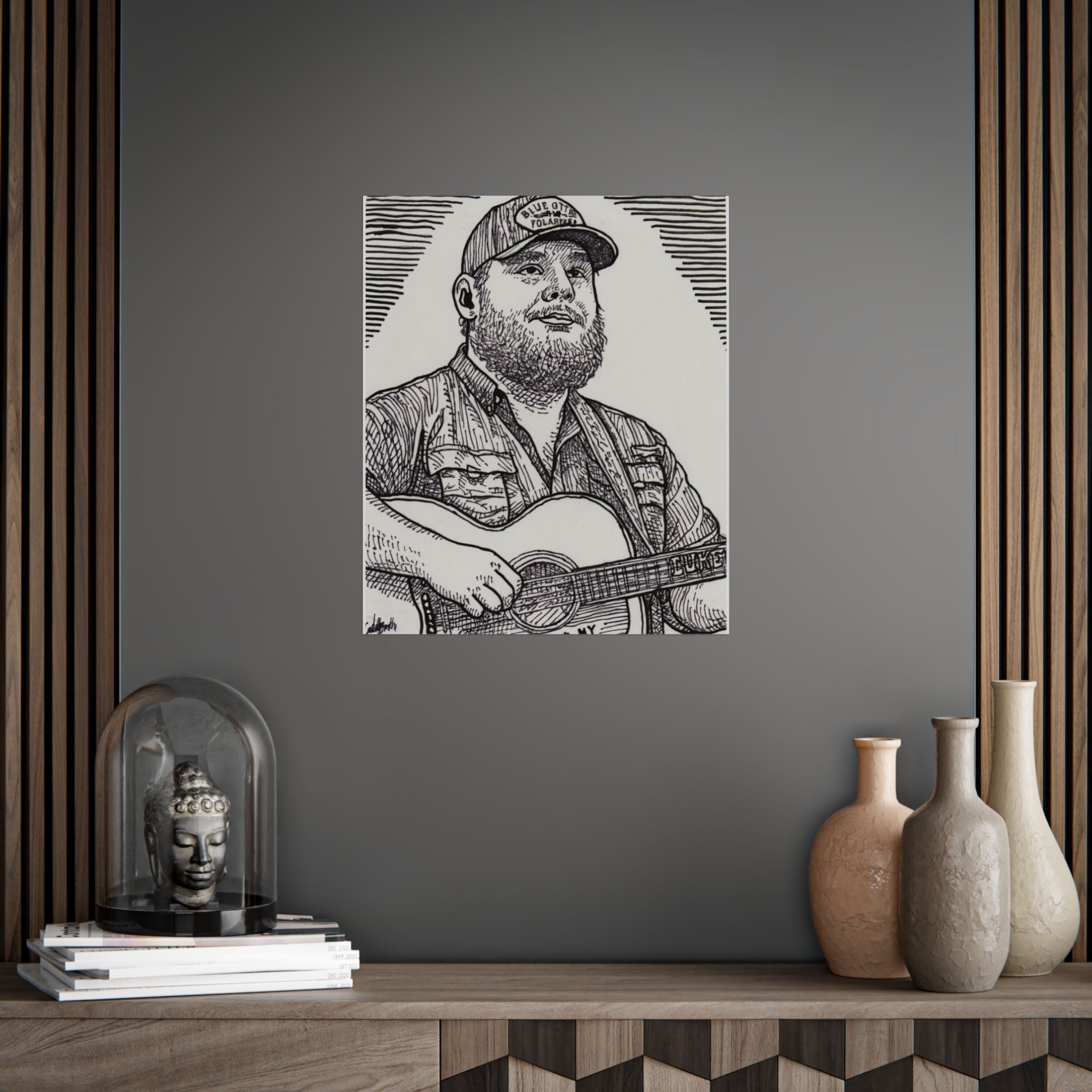 Guitarist Portrait Poster — Hand-Drawn Country Music Art Print