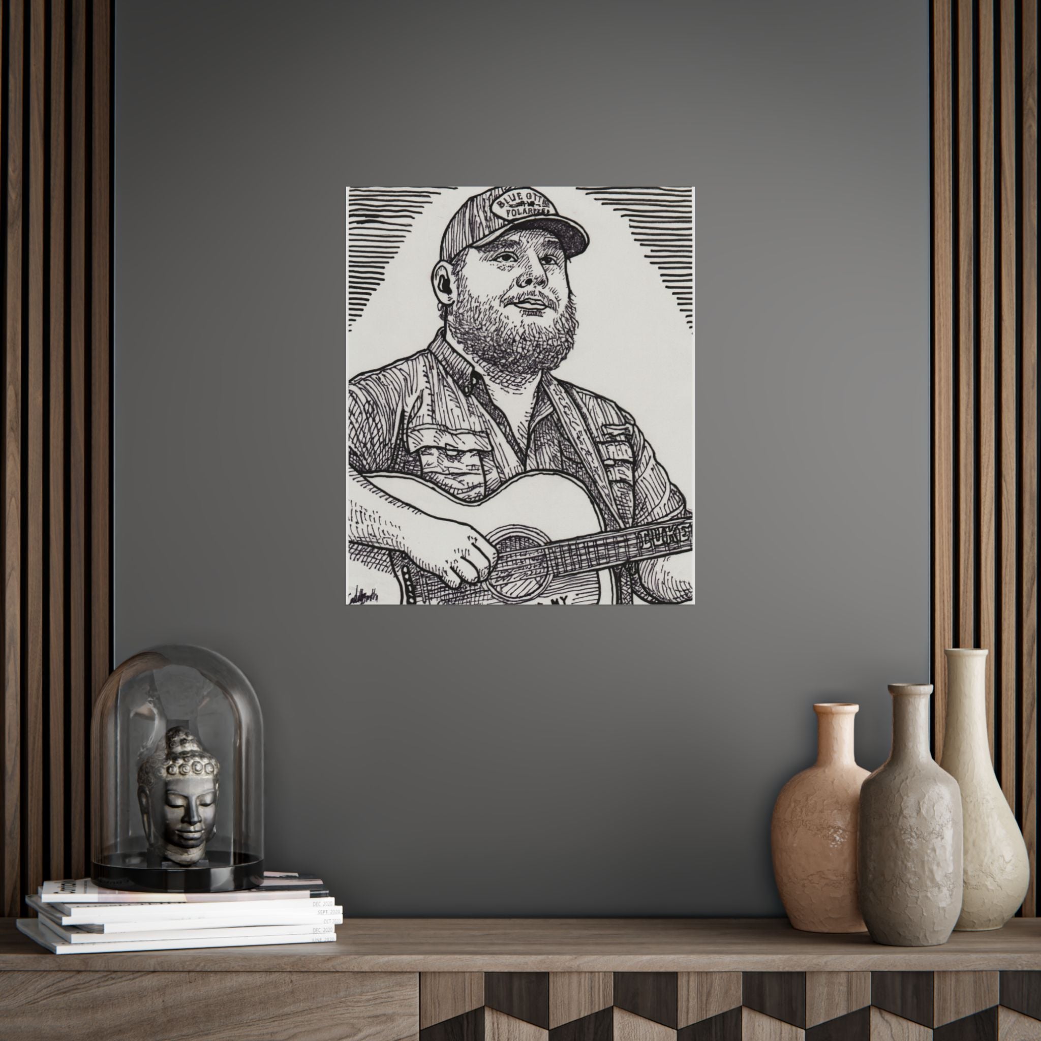 Guitarist Portrait Poster — Hand-Drawn Country Music Art Print
