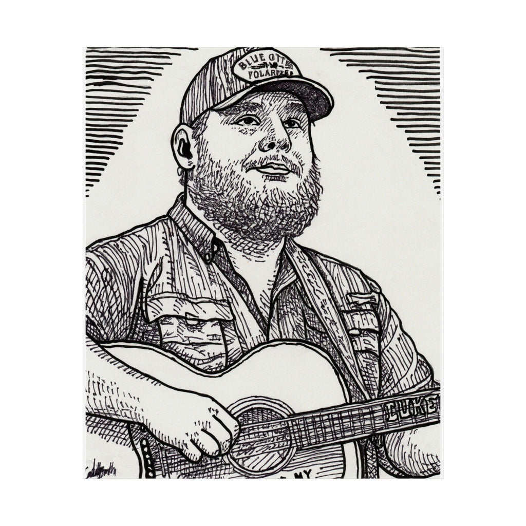 Guitarist Portrait Poster — Hand-Drawn Country Music Art Print