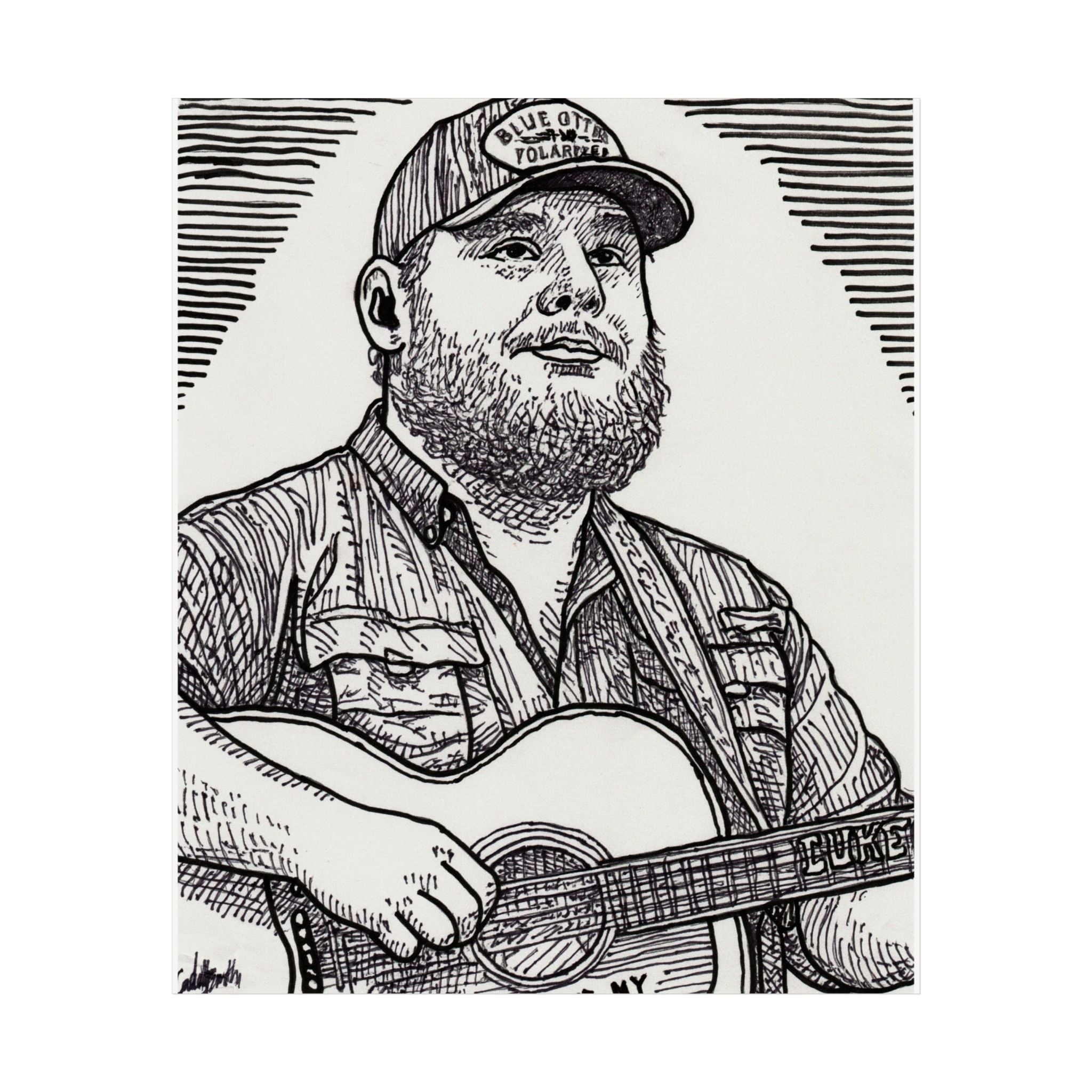 Guitarist Portrait Poster — Hand-Drawn Country Music Art Print